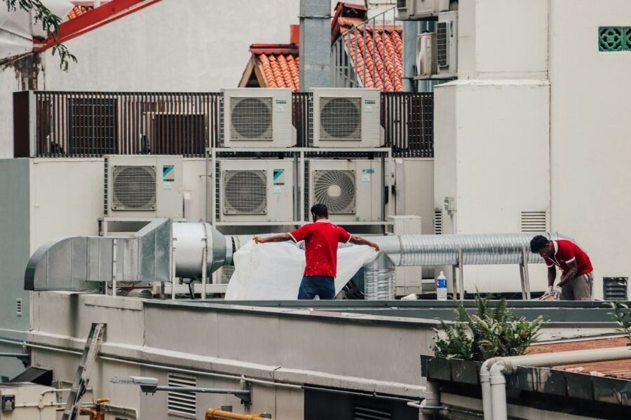 Tradesmen working on a roof